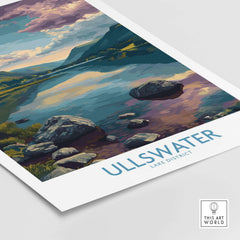 Ullswater Lake District Rocky Shoreline Poster - UK Nature Travel Decor showcasing serene reflections and rugged shoreline.