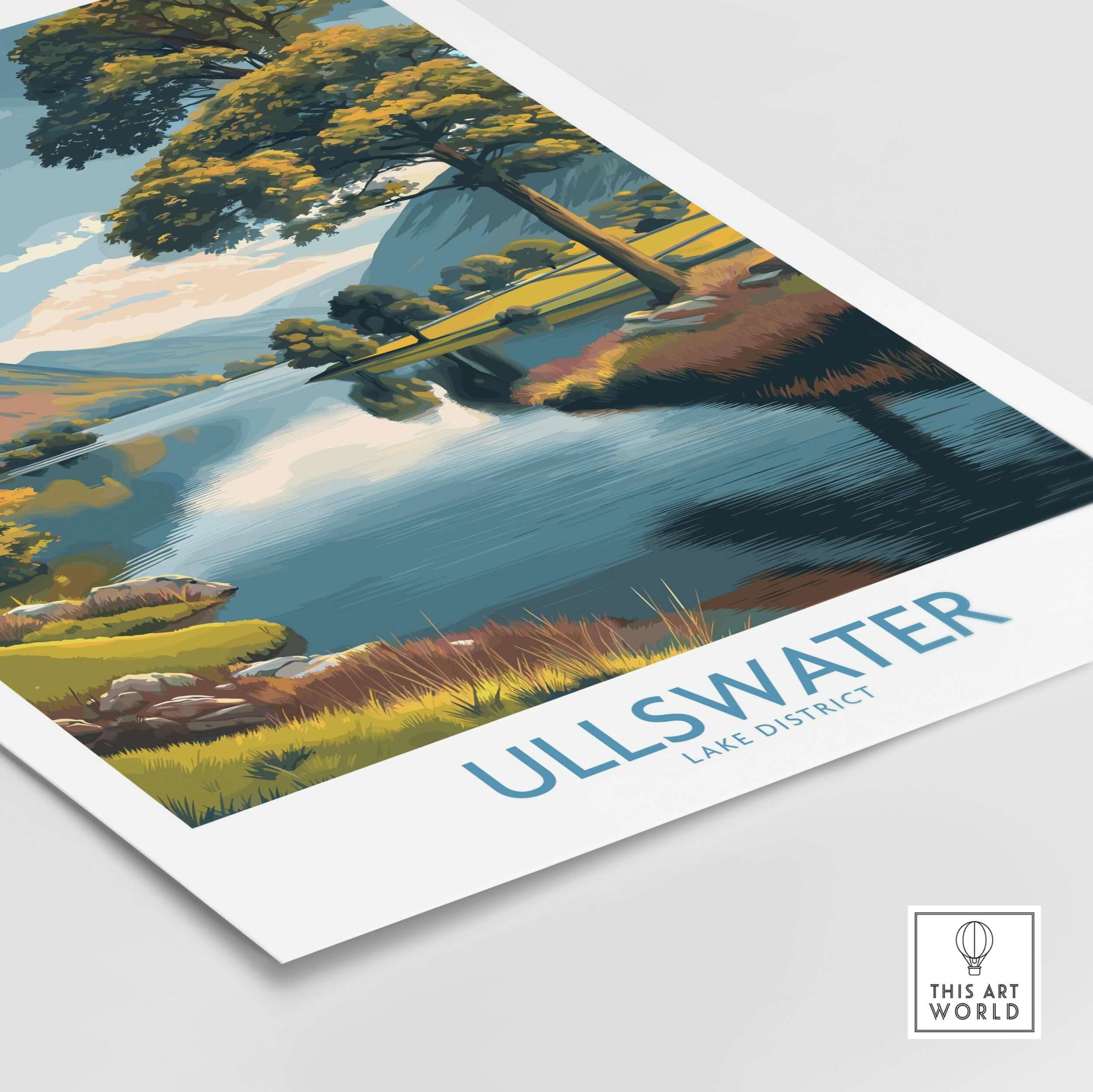 Ullswater Lake District Autumn Trees Landscape Wall Art - UK Lake District Decor featuring serene lake and autumn colors.