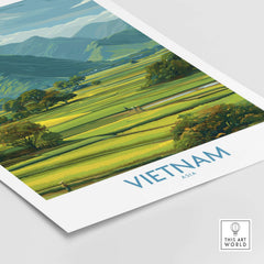 Vietnam Wall Art - Vietnamese Countryside Travel Print featuring lush green landscapes of Vietnam.