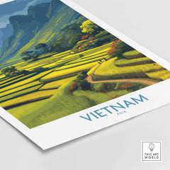 Vietnam Wall Art - Vietnamese Rural Travel Print featuring rice terraces in a scenic landscape.
