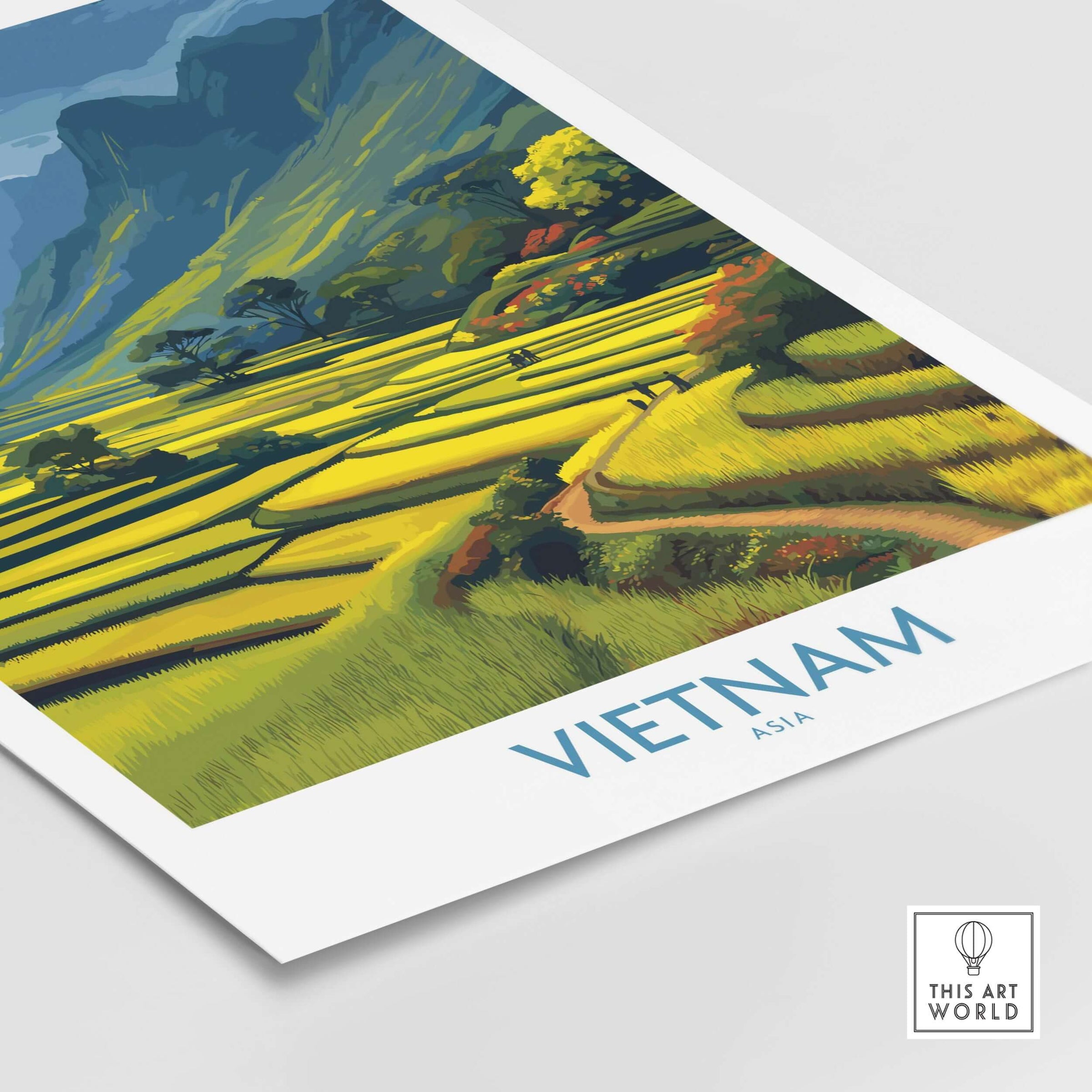 Vietnam Wall Art - Vietnamese Rural Travel Print featuring rice terraces in a scenic landscape.