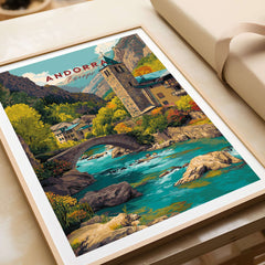 Andorra Valira River Valley Village Print | European Mountain Wall Decor in a framed art piece featuring scenic landscapes.