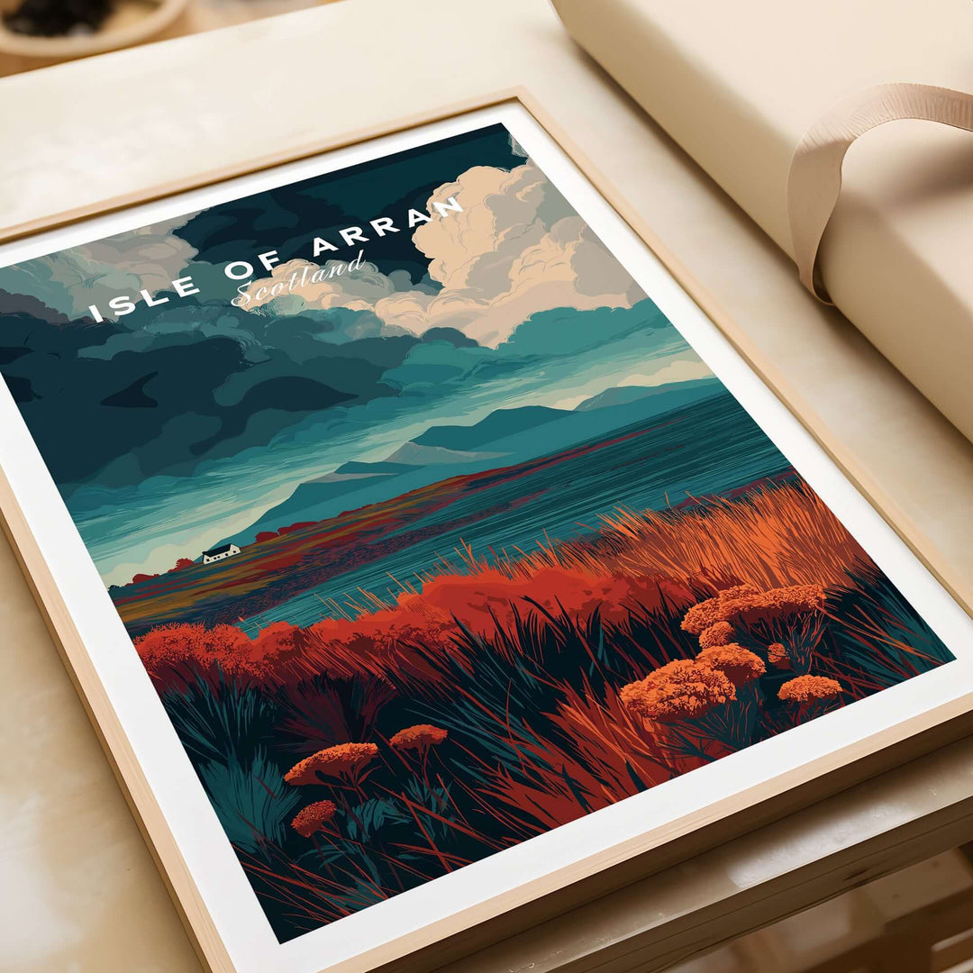 Isle of Arran Scotland wall art print showcasing rugged highlands and dramatic scenery in vibrant colors.
