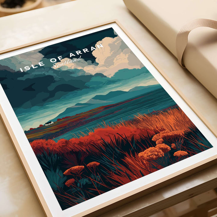 Isle of Arran Scotland wall art print showcasing rugged highlands and dramatic scenery in vibrant colors.