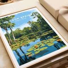 De Leon Springs Lily Pads on Water Print - Florida Natural Spring Wall Art displayed in a wooden frame.