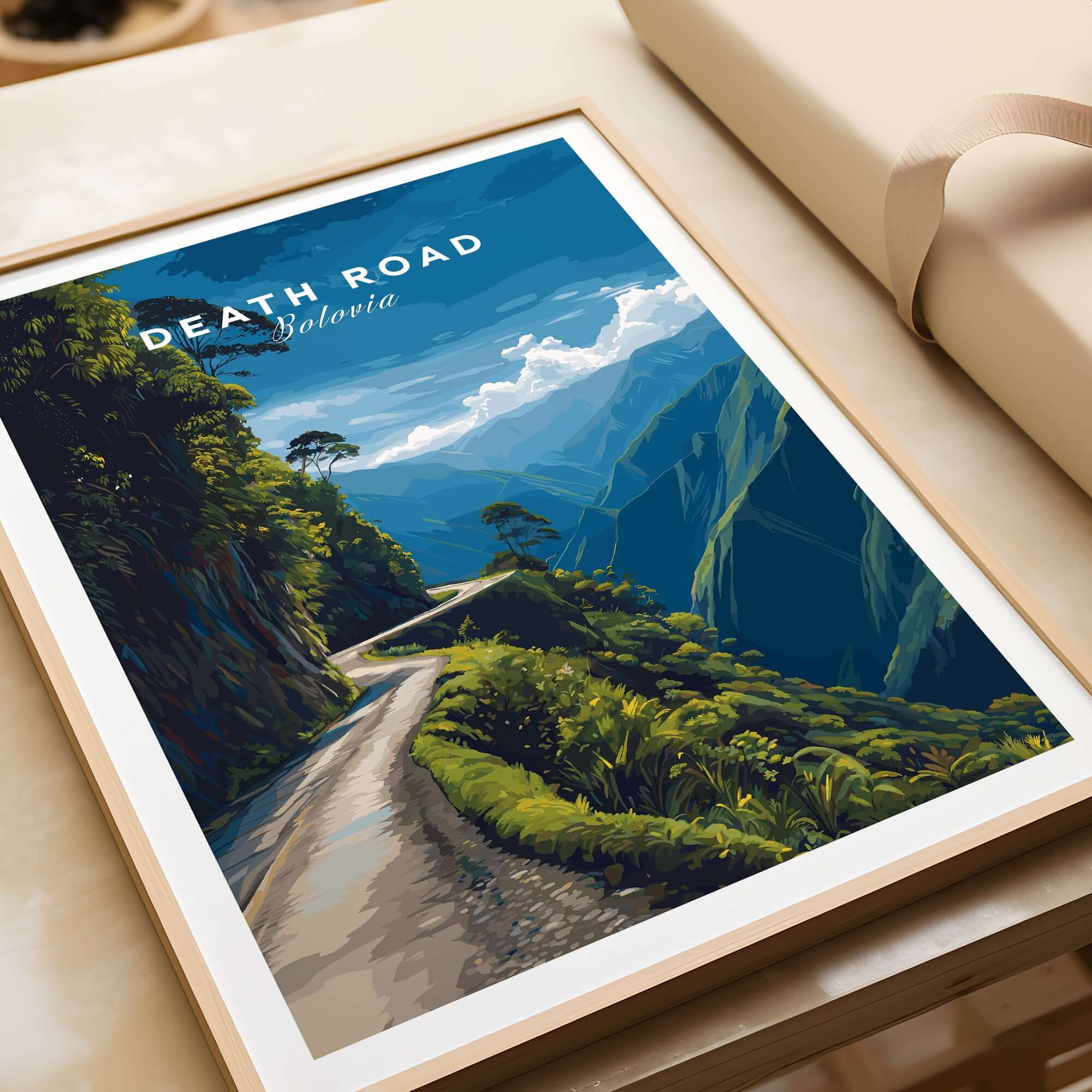 Death Road Print | South America Adventure Decor | Yungas Road Poster showcasing a stunning scenic view of Bolivia.