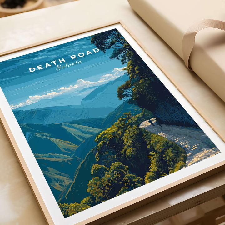 Death Road Yungas Adventure Scenic Print | Bolivian Travel Wall Decor showcasing stunning mountainous landscape.