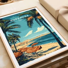 Hurghada Egypt Print - Tropical Vacation Wall Art featuring coastal views and palm trees.