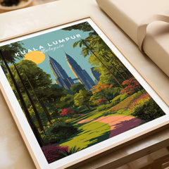 Kuala Lumpur Malaysia Poster Petronas Towers Park Path - Modern City Wall Art featuring iconic towers and serene nature.