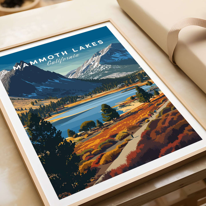 Mammoth Lakes California mountain trail print showcasing scenic lakes and majestic peaks in Sierra Nevada.