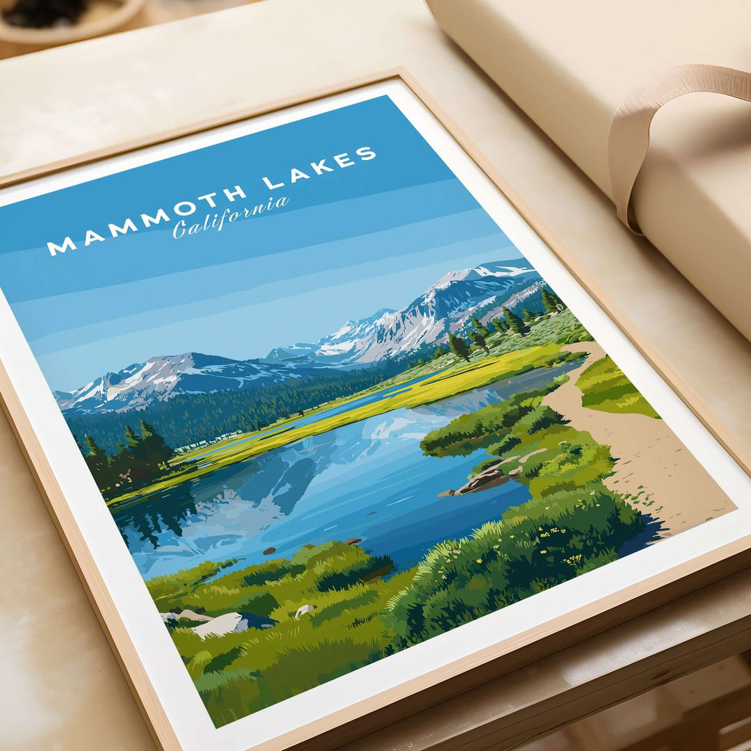 Mammoth Lakes California scenic print featuring serene mountain landscape and tranquil lake reflections.