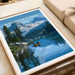Mammoth Lakes - Mountain Adventure Wall Art featuring serene lake and mountains, perfect for nature lovers.