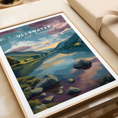 Ullswater Lake District Sunset Reflection Print - Cumbria Lakeside Wall Art featuring vibrant artwork of lakeside scene.