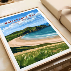 Whitesands Bay Coastal View Poster - Pembrokeshire Coast National Park Wall Art showcasing beach and landscape.