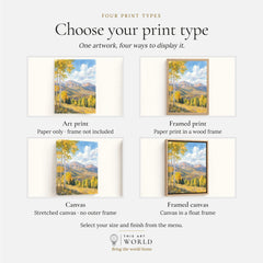 Aspen golden aspen trees and mountains watercolour art print, print type options: art print, framed print or canvas