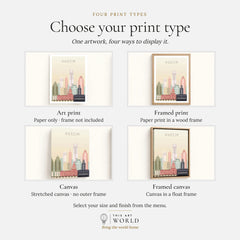 Austin city skyline art print, print type options: art print, framed print or canvas