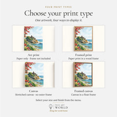 Bali Tanah Lot sea temple watercolour art print, print type options: art print, framed print or canvas