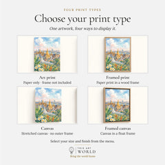 Bangkok Grand Palace golden temples watercolour art print, print type options: art print, framed print or canvas