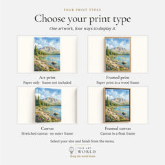 Baxter State Park Mount Katahdin and lake watercolour art print, print type options: art print, framed print or canvas