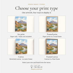 Big Bend Rio Grande and Chisos Mountains watercolour art print, print type options: art print, framed print or canvas
