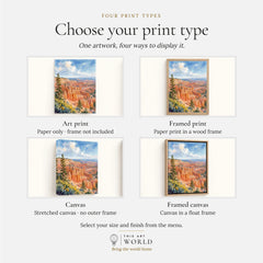 Bryce Canyon National Park hoodoo amphitheatre watercolour art print, print type options: art print, framed print or canvas