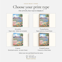 Cape Town Table Mountain and colourful houses watercolour art print, print type options: art print, framed print or canvas