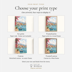 Crete Chania Venetian harbour and lighthouse watercolour art print, print type options: art print, framed print or canvas
