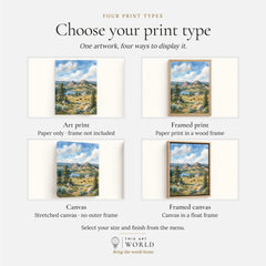 Custer bison grazing below the Black Hills watercolour art print, print type options: art print, framed print or canvas