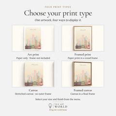 Dallas city skyline art print, print type options: art print, framed print or canvas