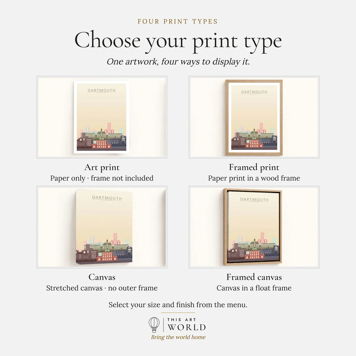 Dartmouth city skyline art print, print type options: art print, framed print or canvas