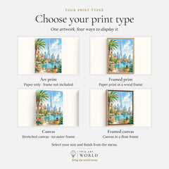 Dubai Burj Khalifa skyline watercolour art print, print type options: art print, framed print or canvas