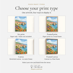 Dubrovnik old town walls and sea watercolour art print, print type options: art print, framed print or canvas