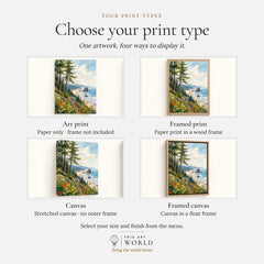 Ecola State Park Cannon Beach sea stacks watercolour art print, print type options: art print, framed print or canvas