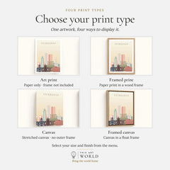 Edinburgh city skyline art print, print type options: art print, framed print or canvas