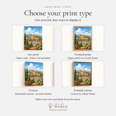 Granada Alhambra palace watercolour art print, print type options: art print, framed print or canvas