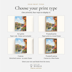Hoi An lanterns and Japanese bridge watercolour art print, print type options: art print, framed print or canvas