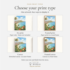 Honolulu Waikiki Beach and Diamond Head watercolour art print, print type options: art print, framed print or canvas