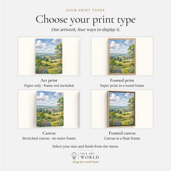 Howardian Hills Castle Howard parkland watercolour art print, print type options: art print, framed print or canvas