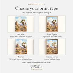 Joshua Tree Joshua trees and granite boulders watercolour art print, print type options: art print, framed print or canvas