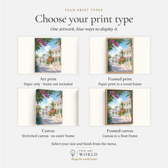 Key West pastel conch houses watercolour art print, print type options: art print, framed print or canvas