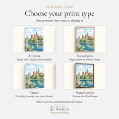 Kraków Wawel Castle on the Vistula watercolour art print, print type options: art print, framed print or canvas