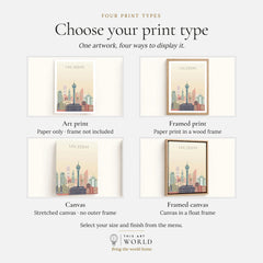 Las Vegas city skyline art print, print type options: art print, framed print or canvas