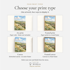 Lincolnshire Wolds hillside village and church watercolour art print, print type options: art print, framed print or canvas