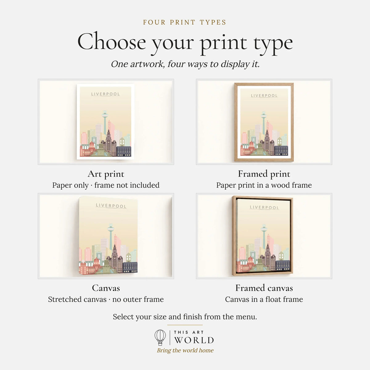 Liverpool city skyline art print, print type options: art print, framed print or canvas