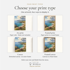 Llyn Peninsula sandy cove and coastline watercolour art print, print type options: art print, framed print or canvas