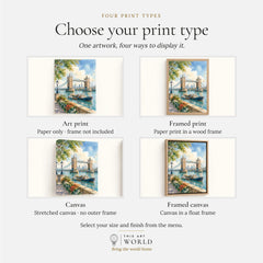 London Tower Bridge on the Thames watercolour art print, print type options: art print, framed print or canvas