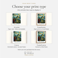 Machu Picchu Travel Poster - print type options: art print, framed print or canvas