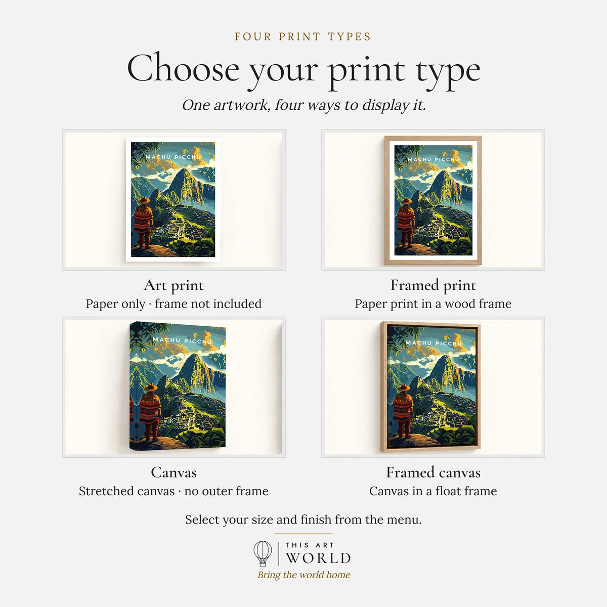 Machu Picchu Poster - print type options: art print, framed print or canvas