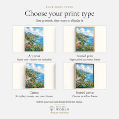 Maui Road to Hana coastline watercolour art print, print type options: art print, framed print or canvas