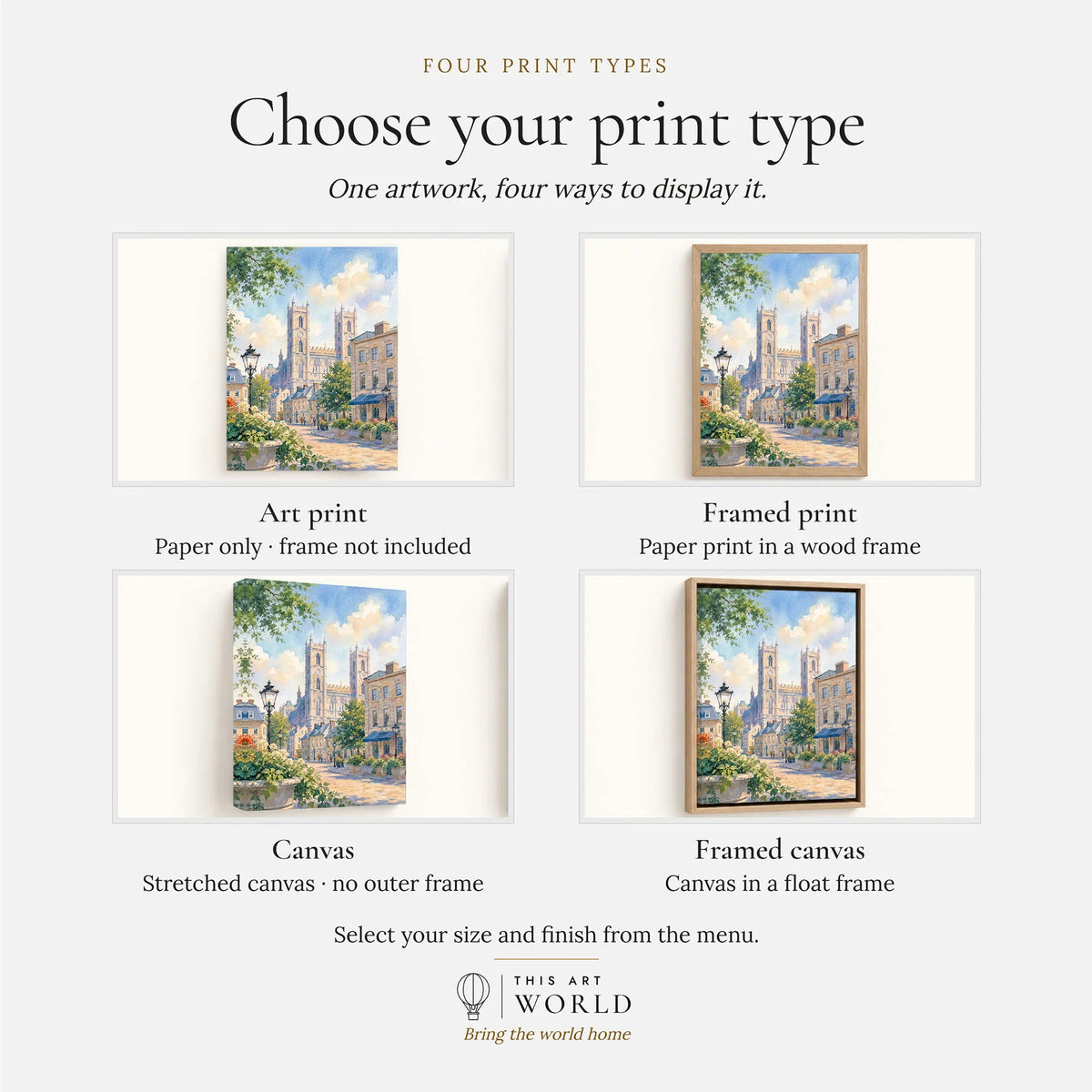 Montreal Notre-Dame Basilica in Old Montreal watercolour art print, print type options: art print, framed print or canvas